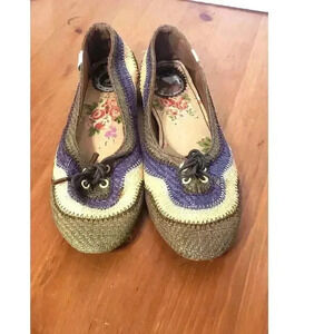 Miss L-Fire Anthropologie ballerina flats womens‎ size 7 army green purple tan